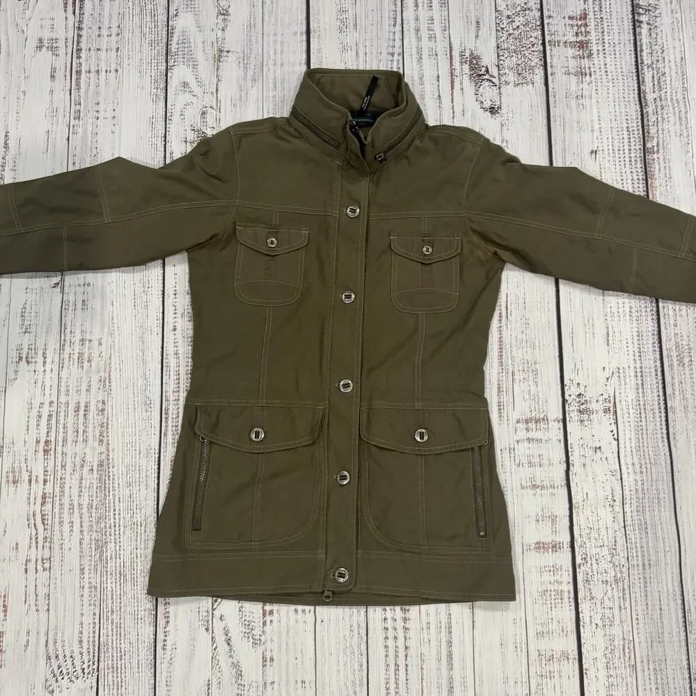 Kuhl Jacket Womens XS Button Zip Front Cargo Utility Olive Green Built In Hood - Picture 14 of 14